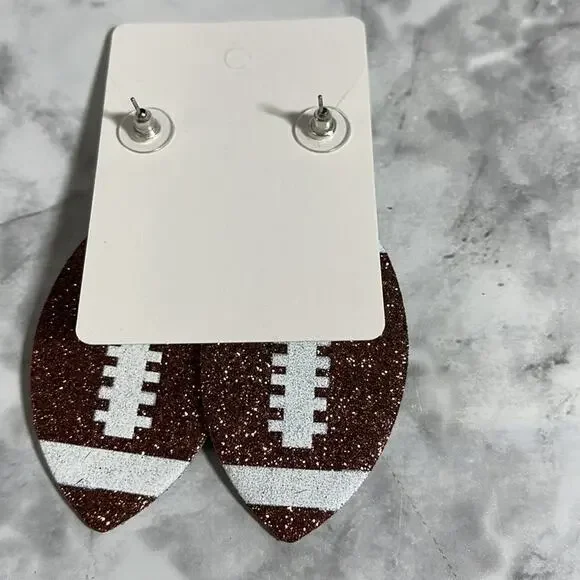 Handcrafted Faux Leather Glitter Football Earrings with Post Backs - Picture 5 of 5